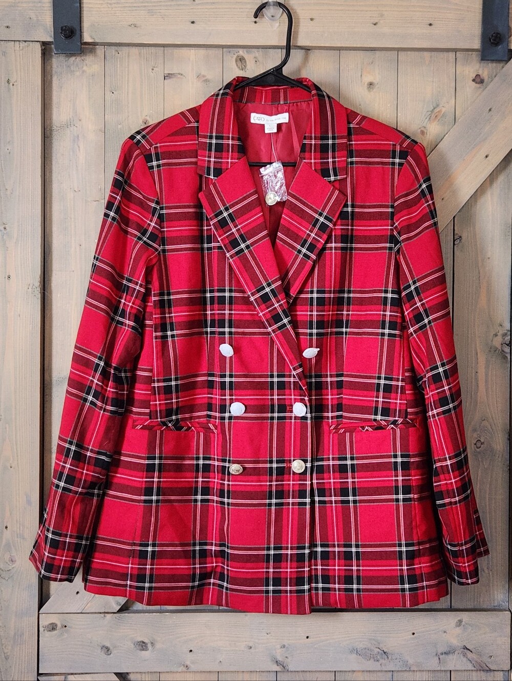 Cato Red Tartan Plaid Double Breasted Blazer Gold Buttons size large